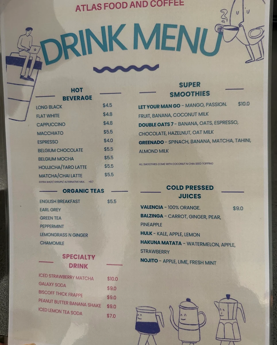 Menu, Atlas West Perth