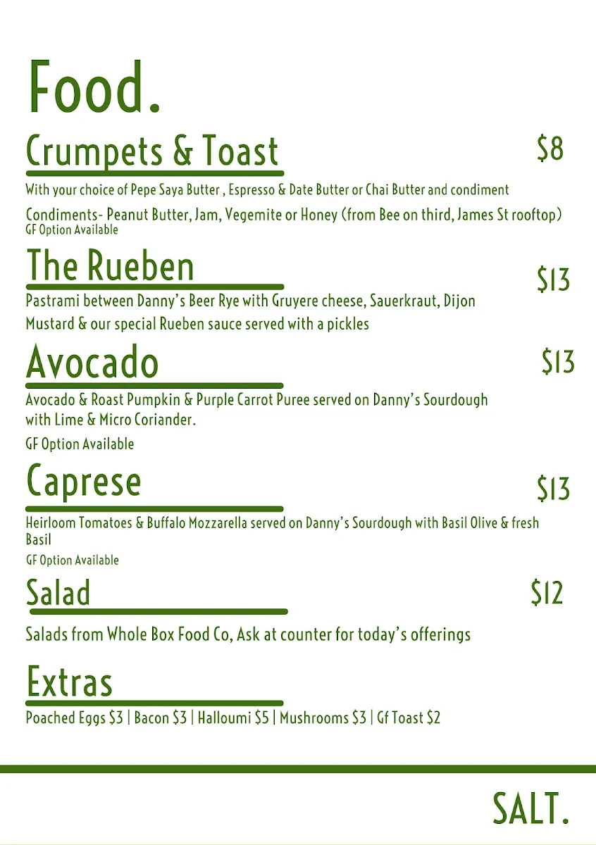 Menu, Salt Coffee Roasters