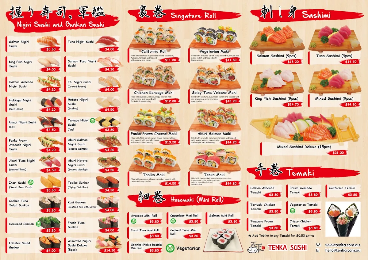 Menu, Tenka Sushi Bar & Dining