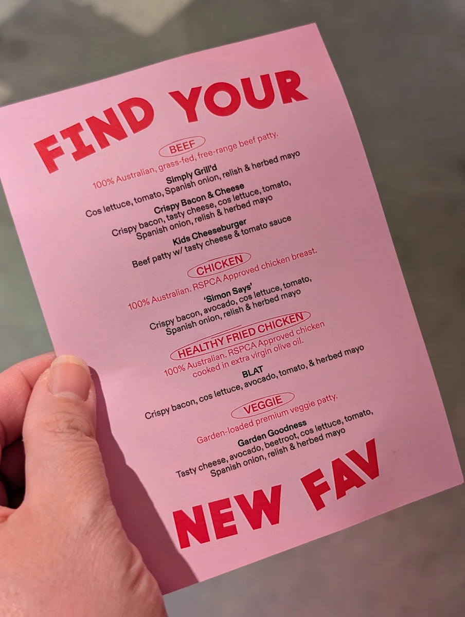 Menu, Grill'd Garden City