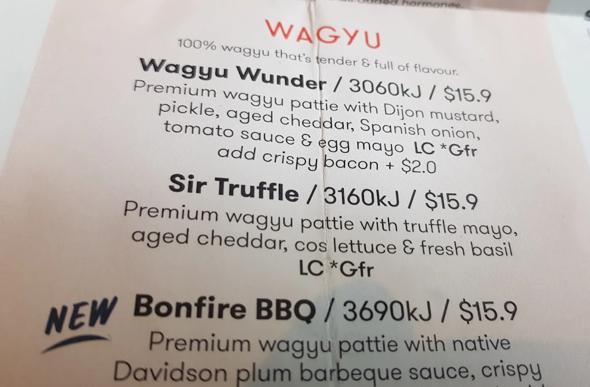 Menu, Grill'd Garden City