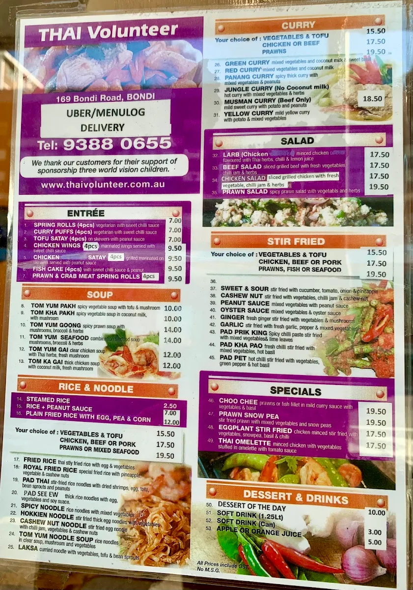 Menu, Thai Volunteer