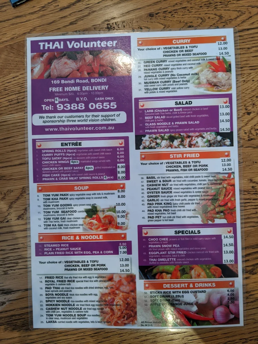 Menu, Thai Volunteer