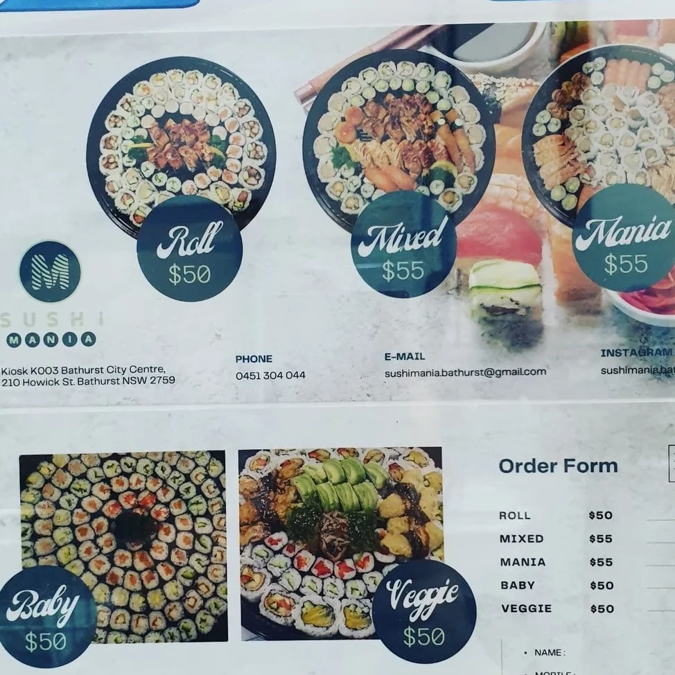 Menu, Sushimania Bathurst