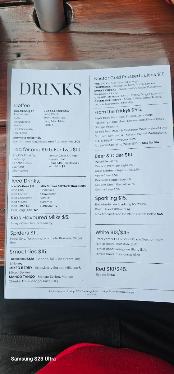 Menu, Old Butter Factory Cafe