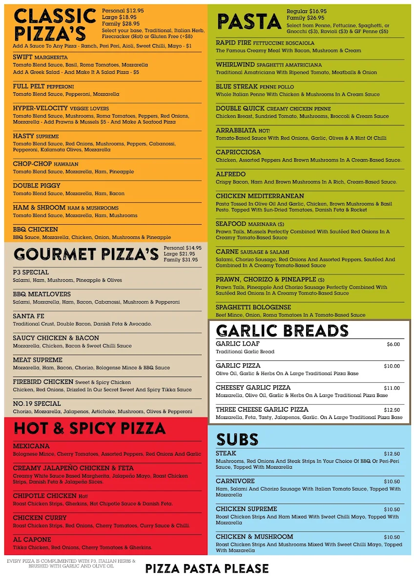 Menu, Pizza Pasta Please Windsor