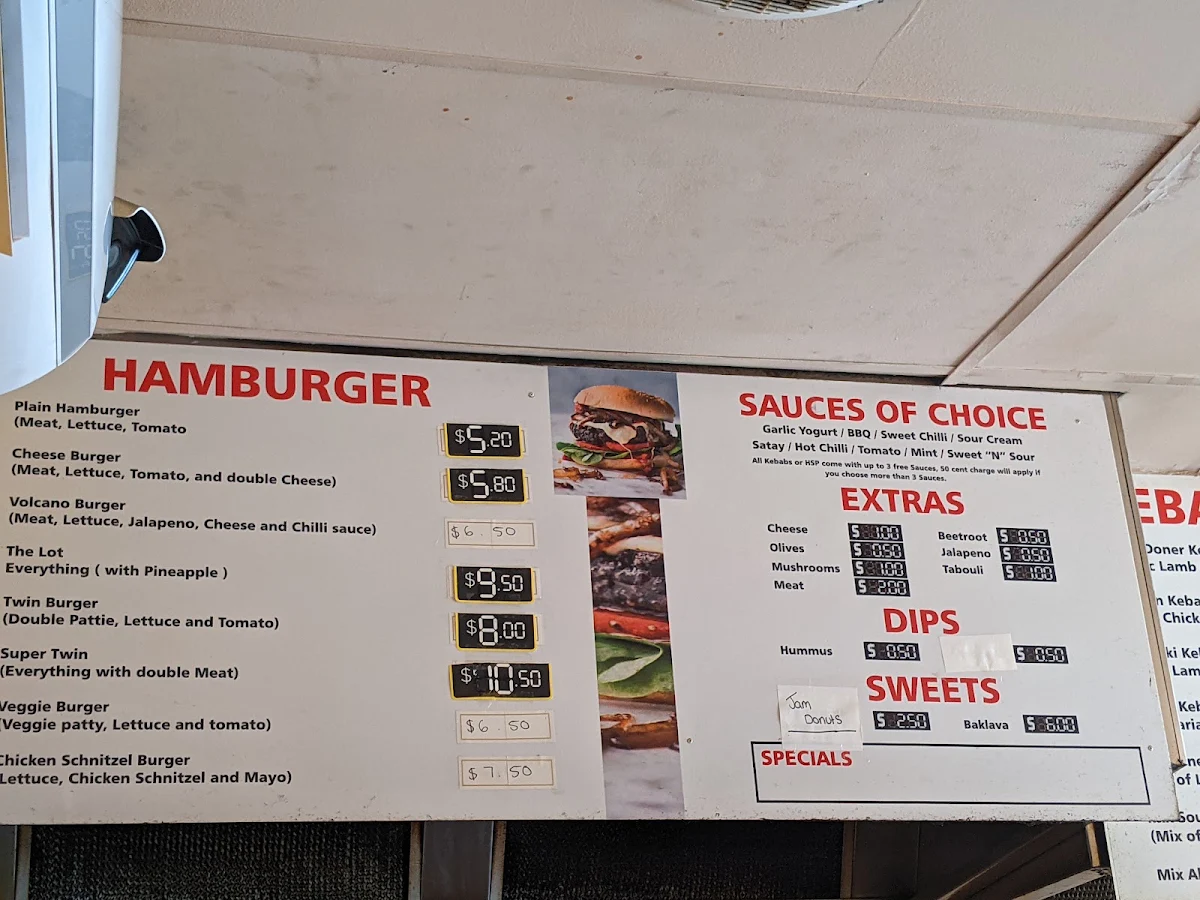 Menu, Bairnsdale Doner Kebabs