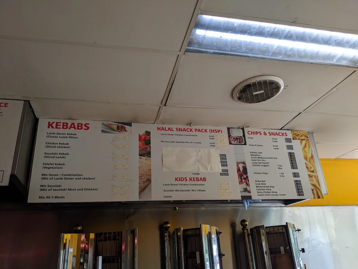 Menu, Bairnsdale Doner Kebabs