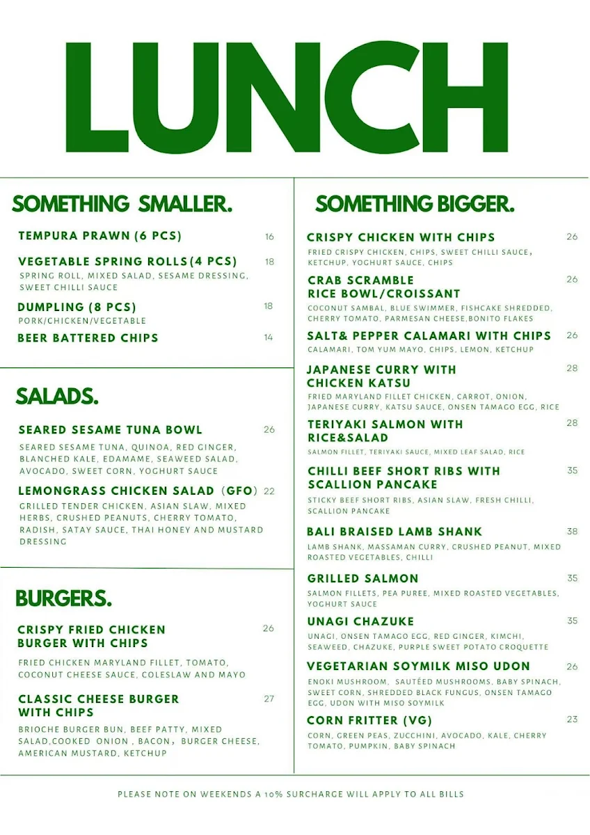 Menu, Overture Cafe & Restaurant