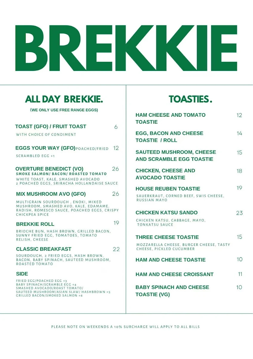 Menu, Overture Cafe & Restaurant