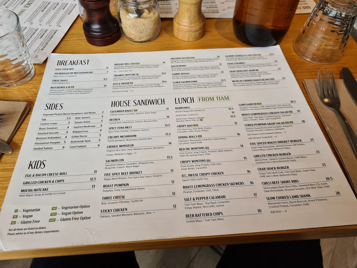 Menu, Overture Cafe & Restaurant
