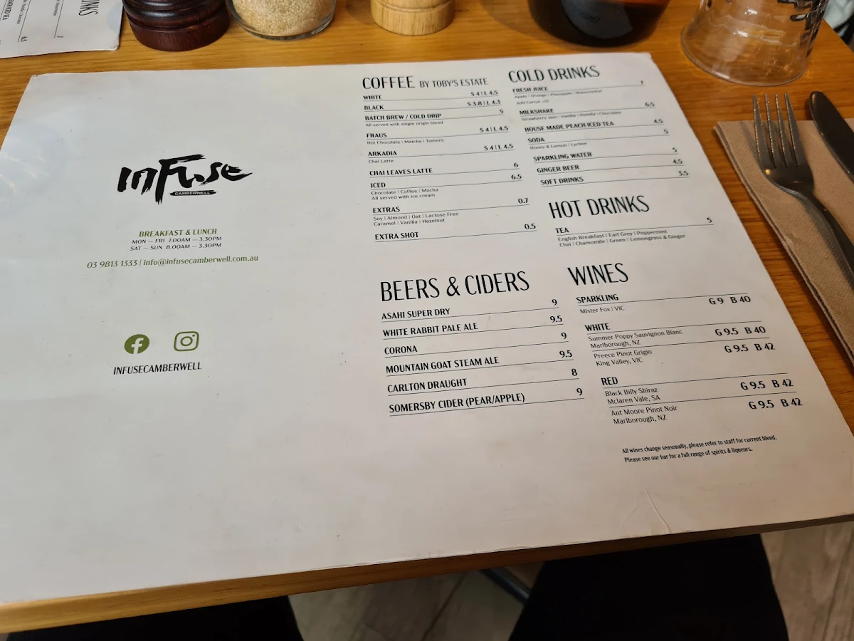 Menu, Overture Cafe & Restaurant