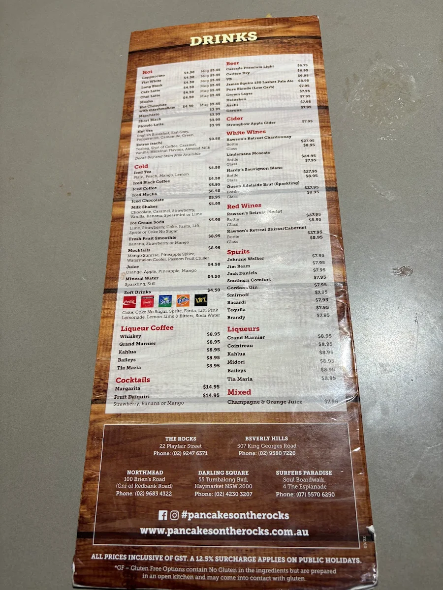 Menu, Pancakes on the Rocks Beverly Hills