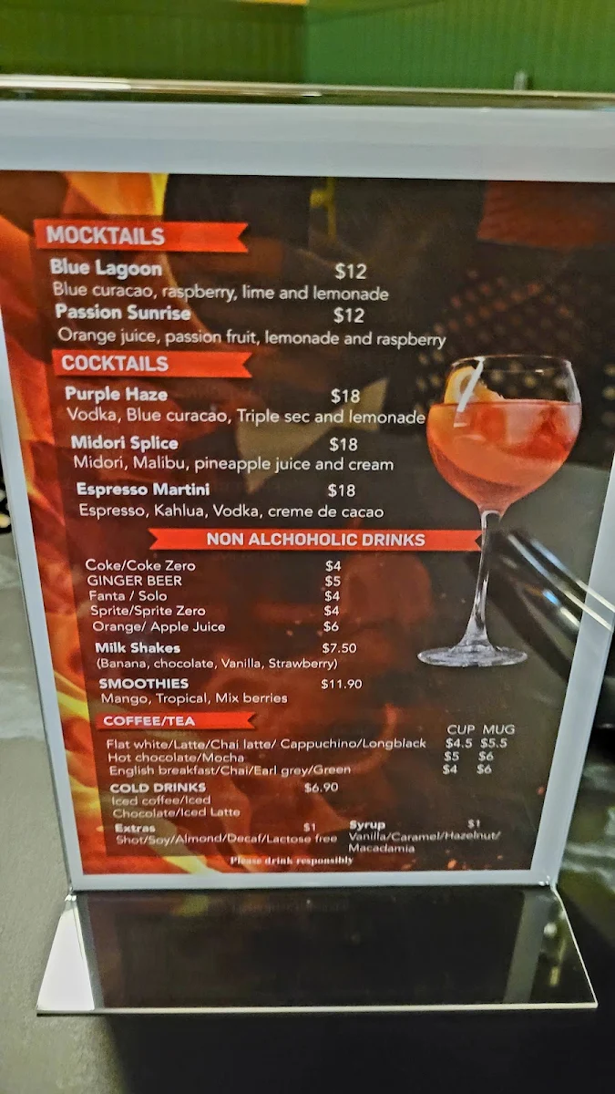 Menu, Flames Cafe & Restaurant