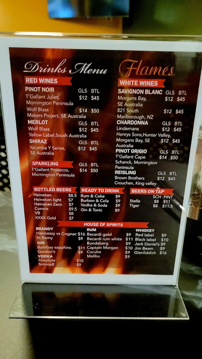 Menu, Flames Cafe & Restaurant
