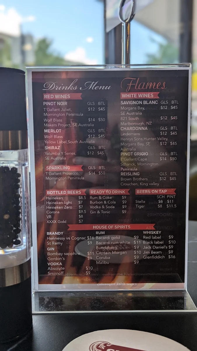 Menu, Flames Cafe & Restaurant