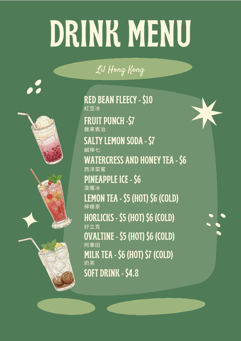 Menu, Lil Hong Kong