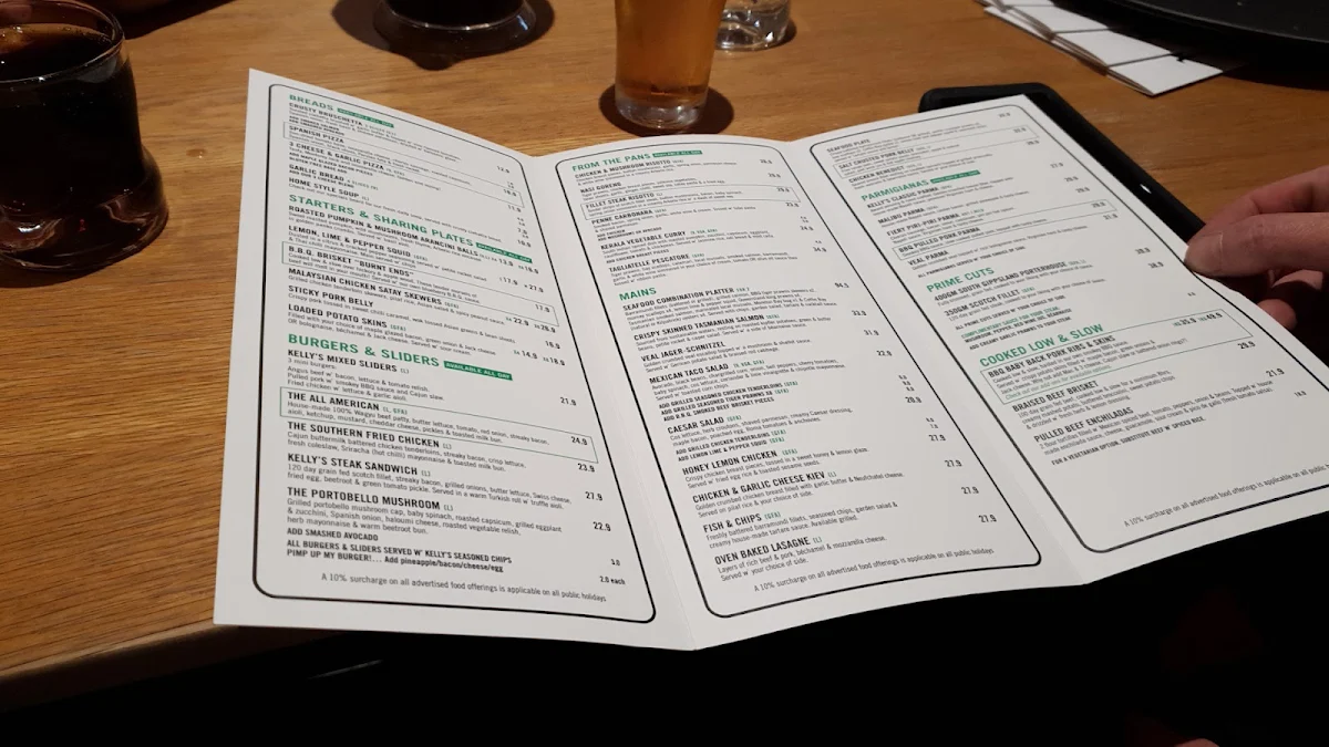 Menu, Kelly's Hotel