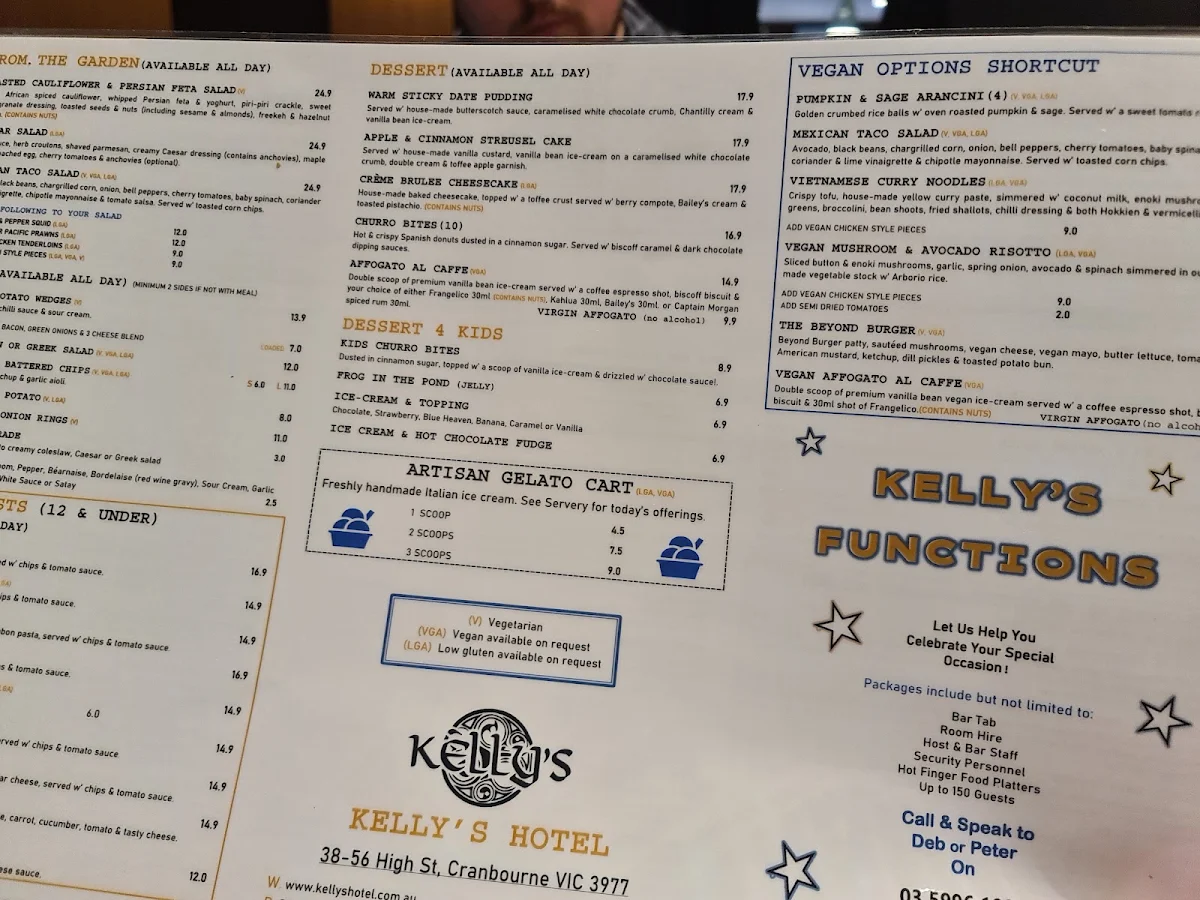 Menu, Kelly's Hotel
