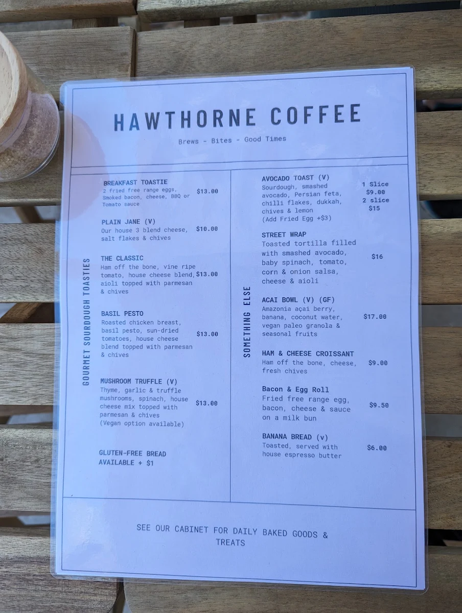 Menu, Hawthorne Coffee