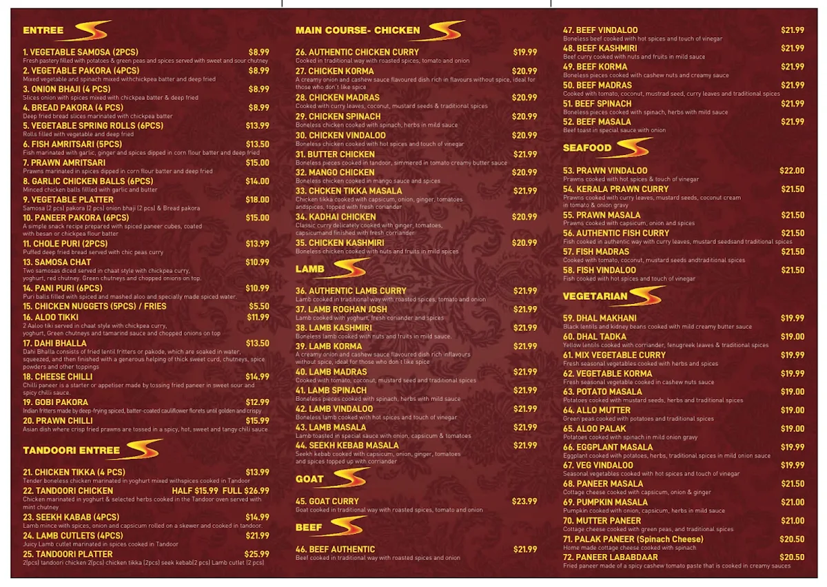Menu, Desi Grill Bairnsdale