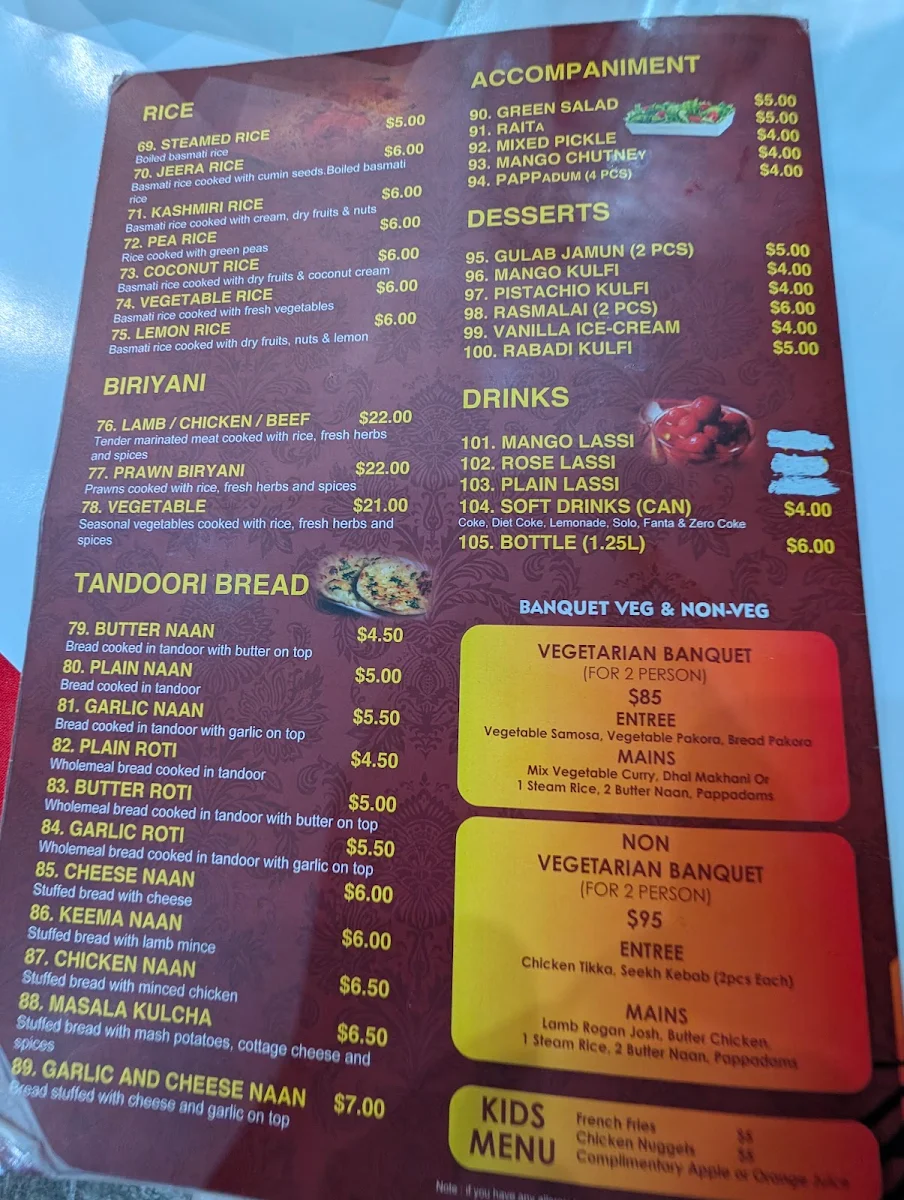 Menu, Desi Grill Bairnsdale