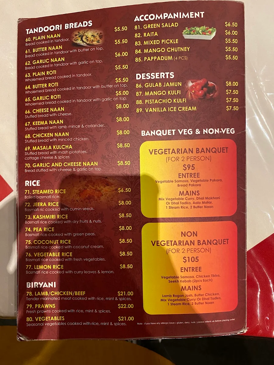 Menu, Desi Grill Bairnsdale