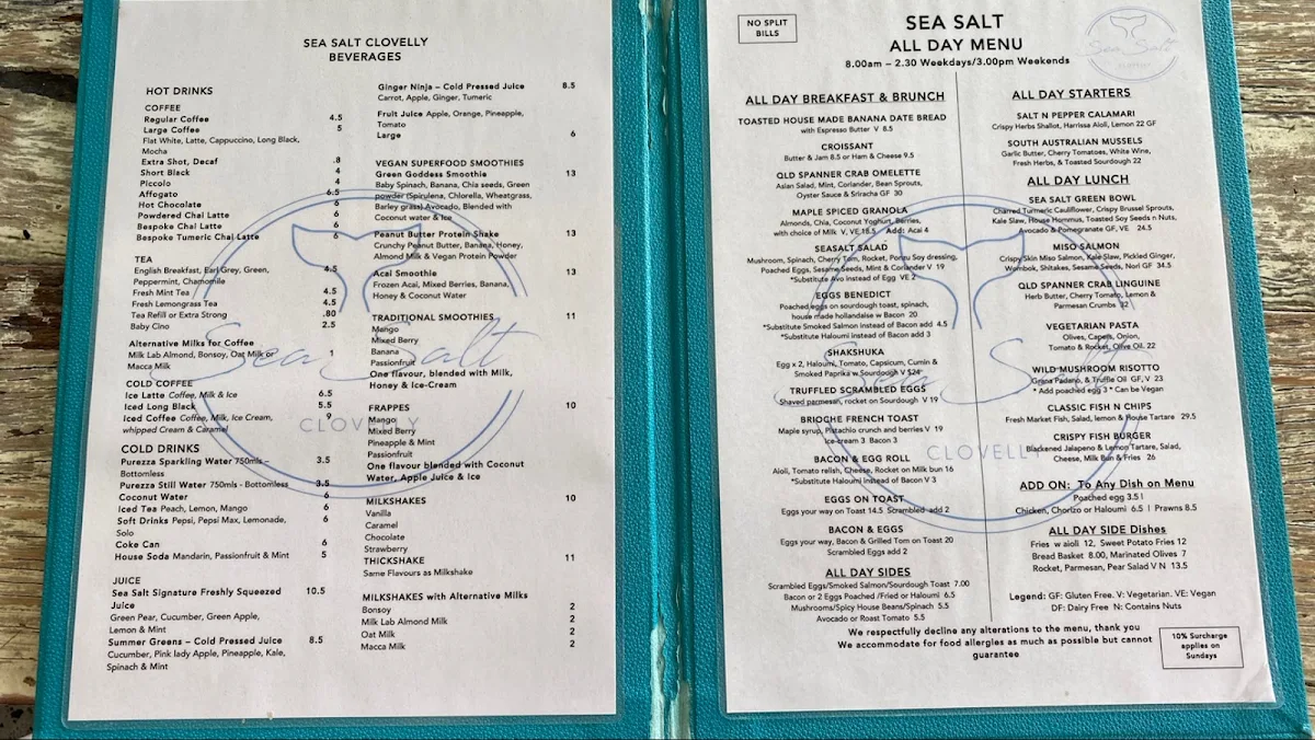 Menu, Seasalt Clovelly