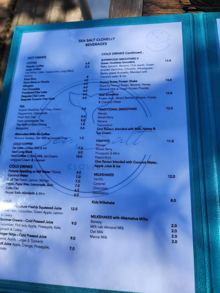 Menu, Seasalt Clovelly