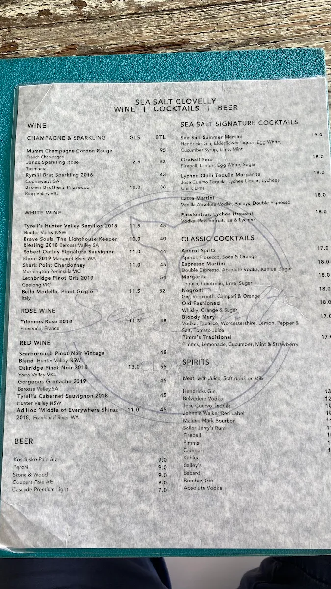 Menu, Seasalt Clovelly