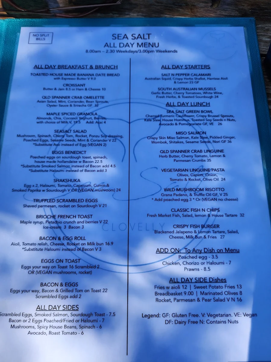 Menu, Seasalt Clovelly