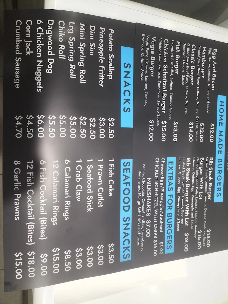 Menu, The Fish Corner
