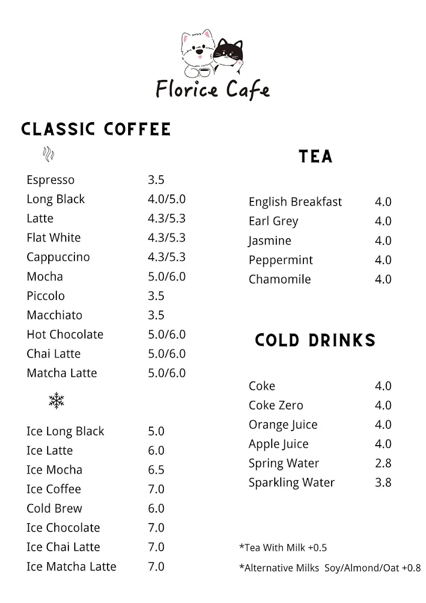 Menu, Florice Café