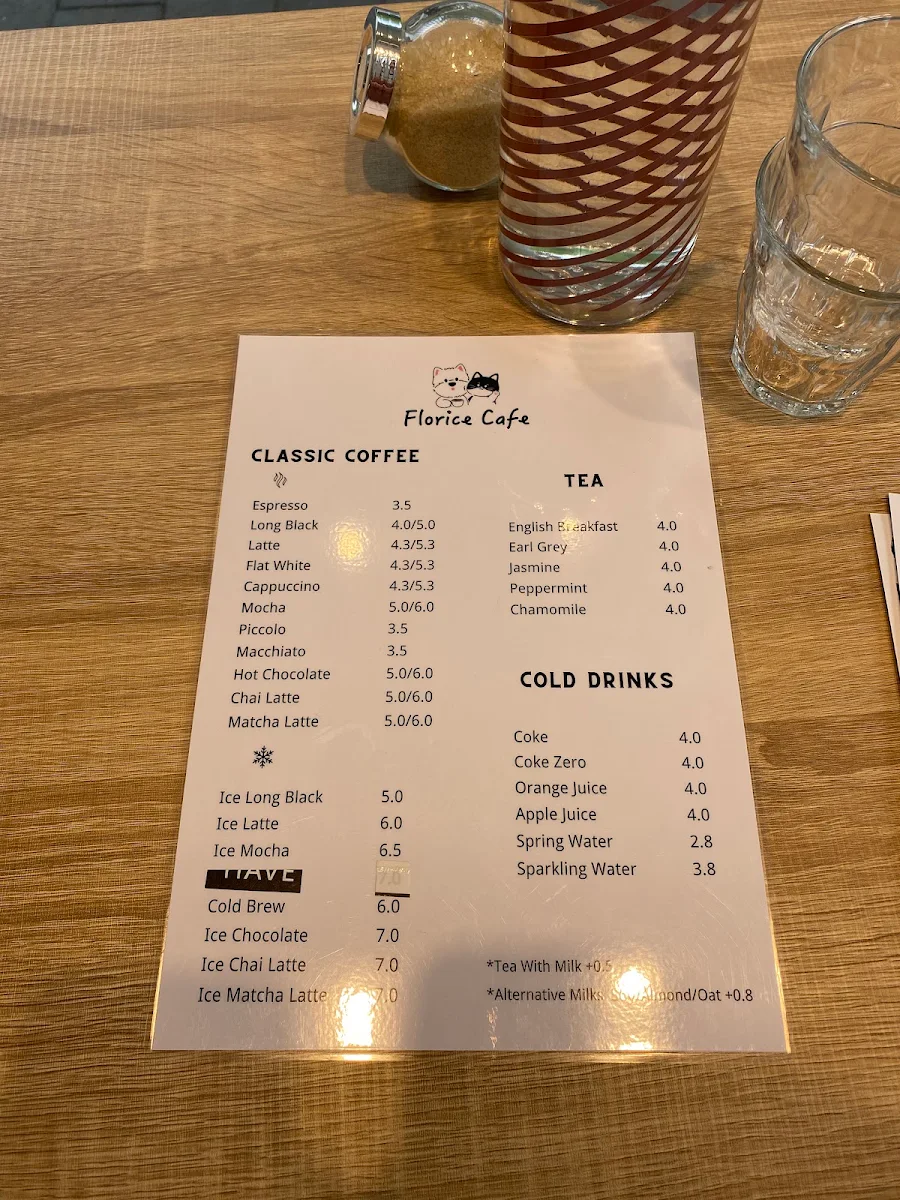 Menu, Florice Café