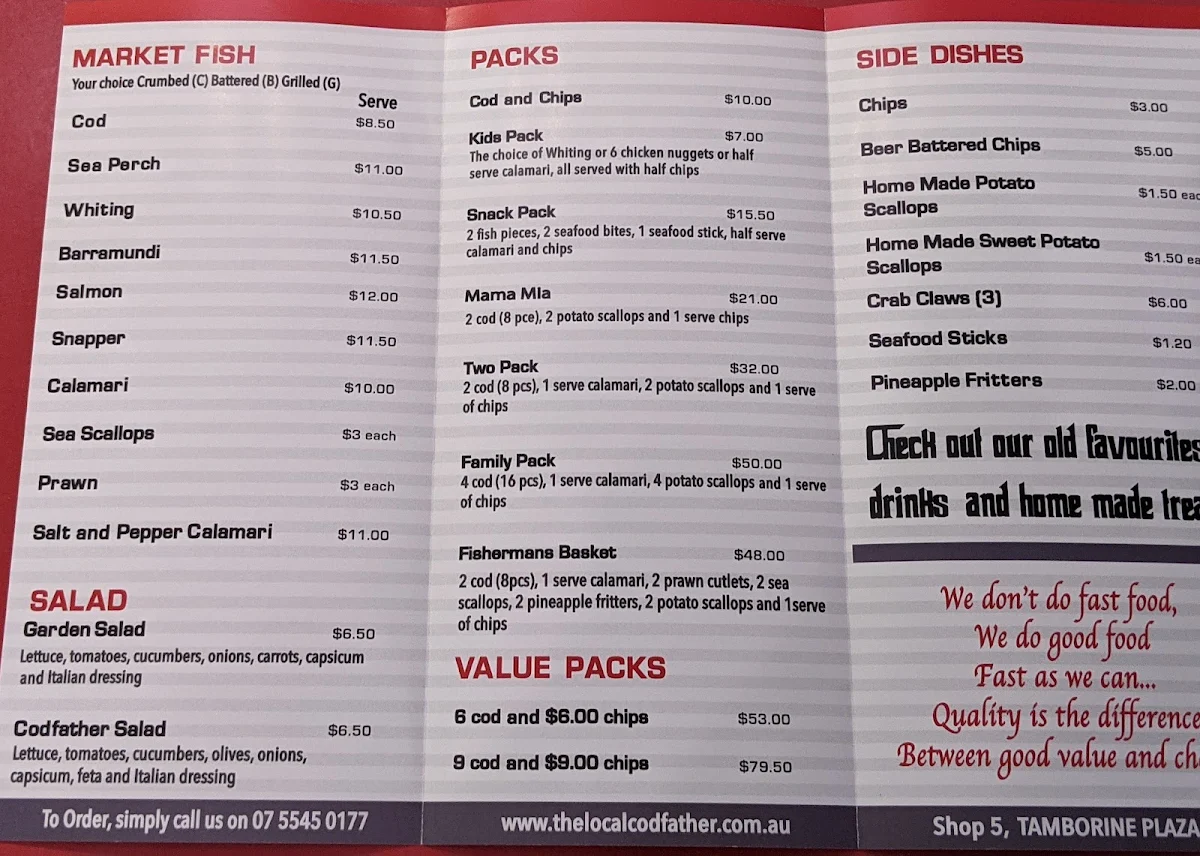 Menu, The Local Codfather