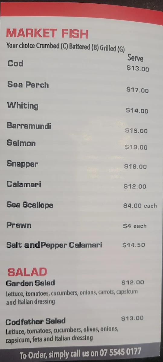 Menu, The Local Codfather