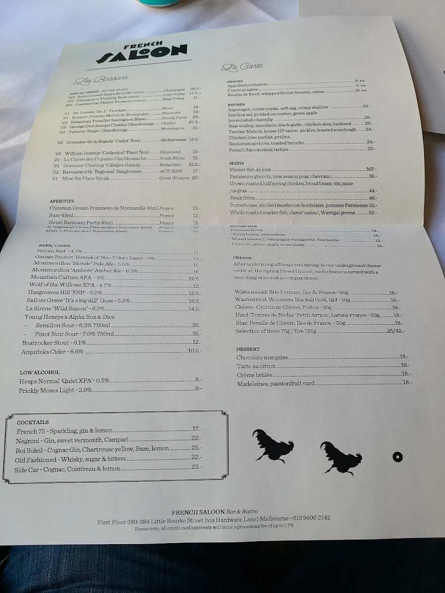 Menu, French Saloon