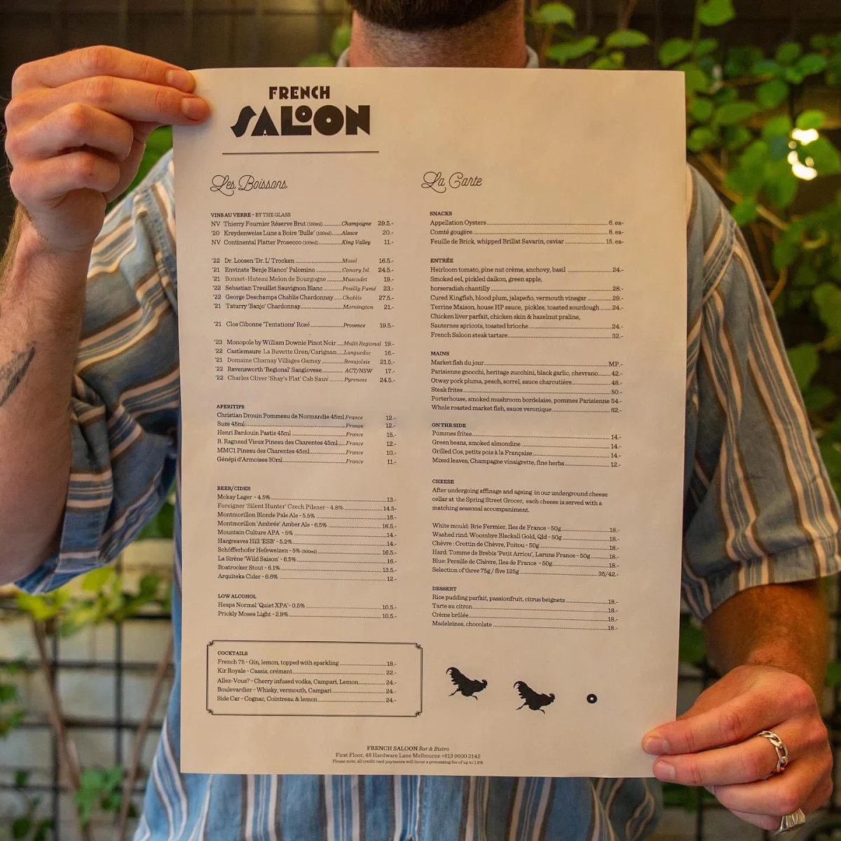 Menu, French Saloon