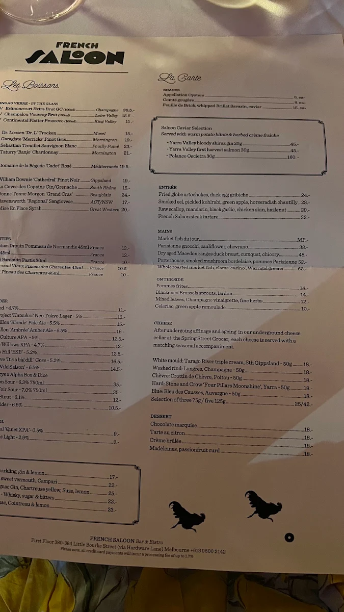 Menu, French Saloon