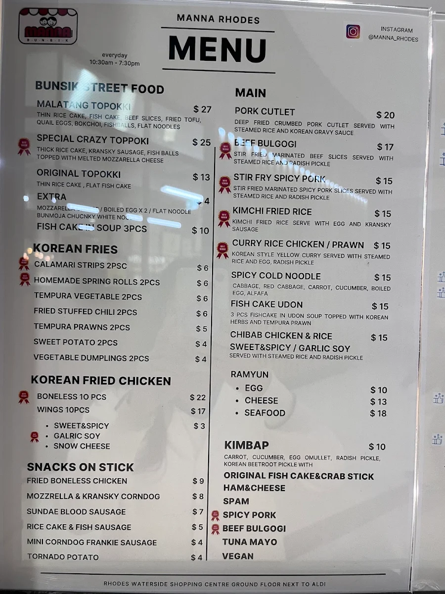 Menu, Manna