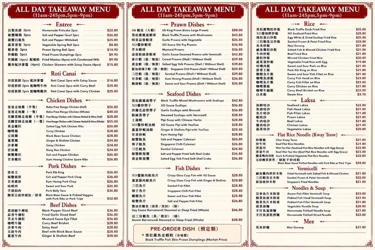 Menu, BaBa Chef Kew