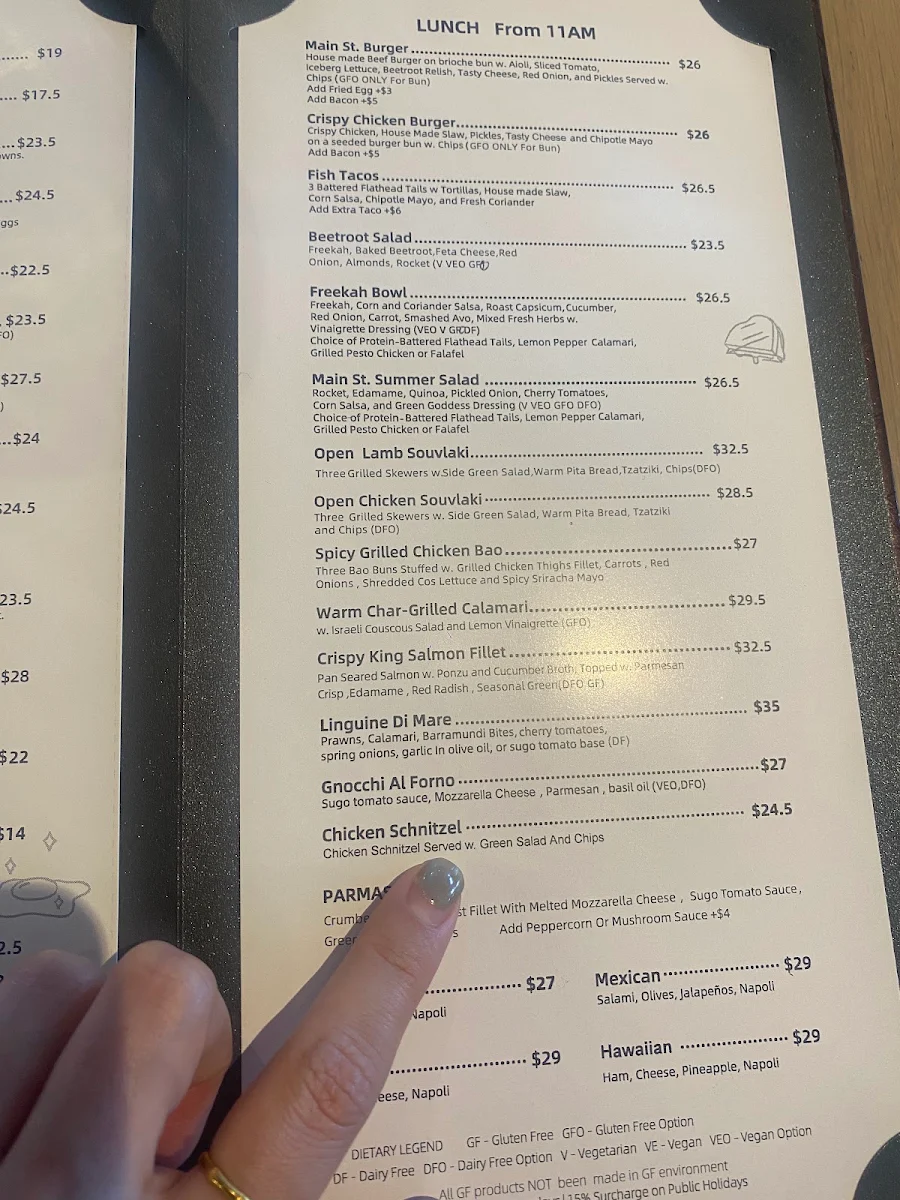 Menu, Main Street Cafe