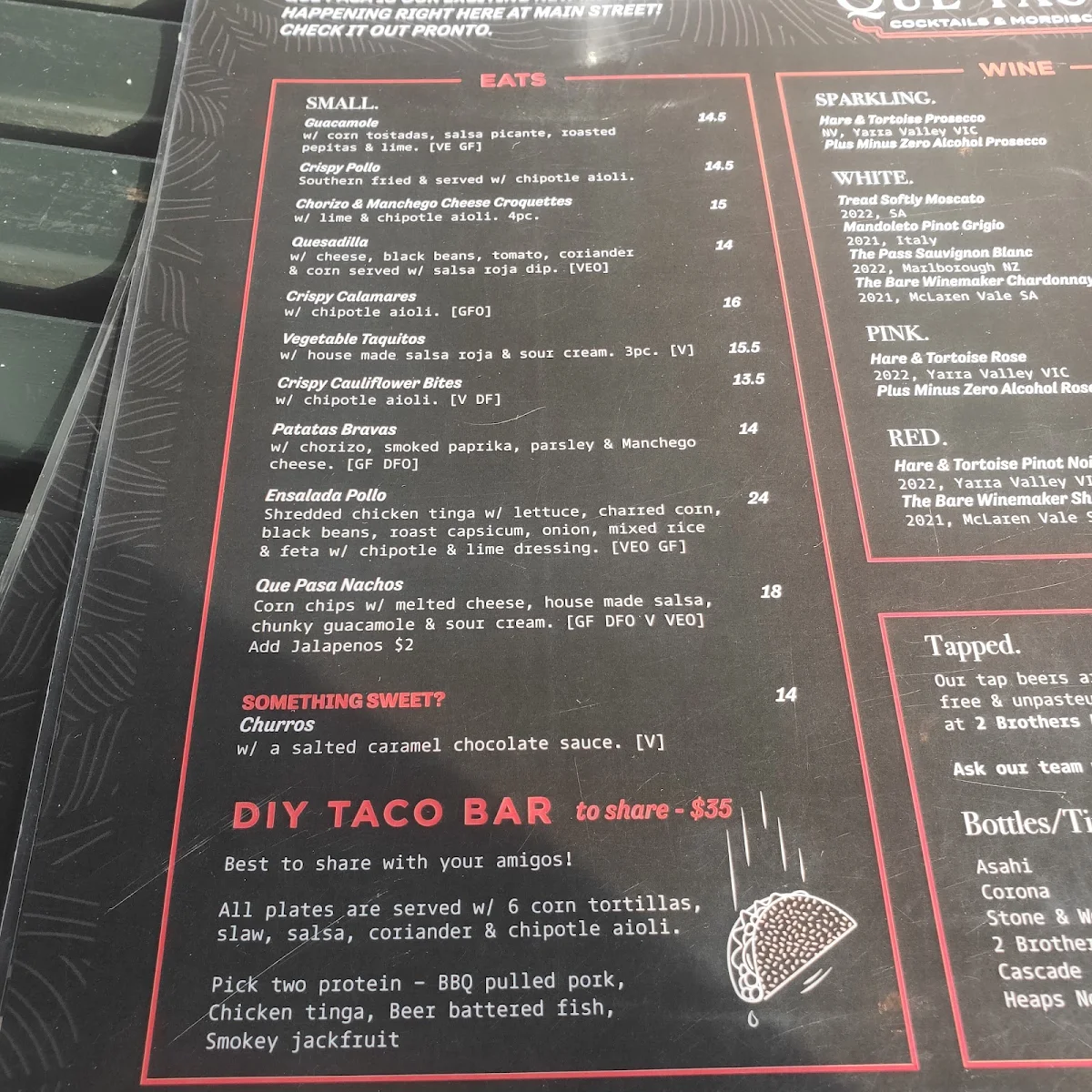 Menu, Main Street Cafe