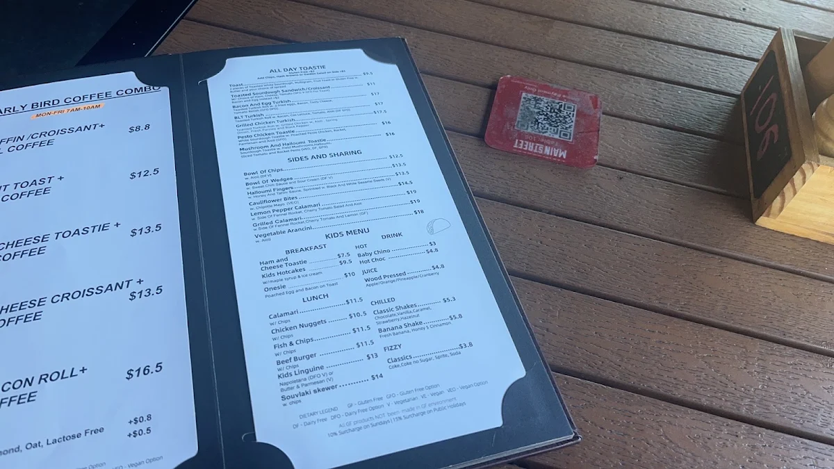 Menu, Main Street Cafe