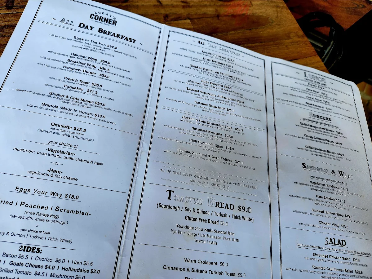 Menu, Locals Corner