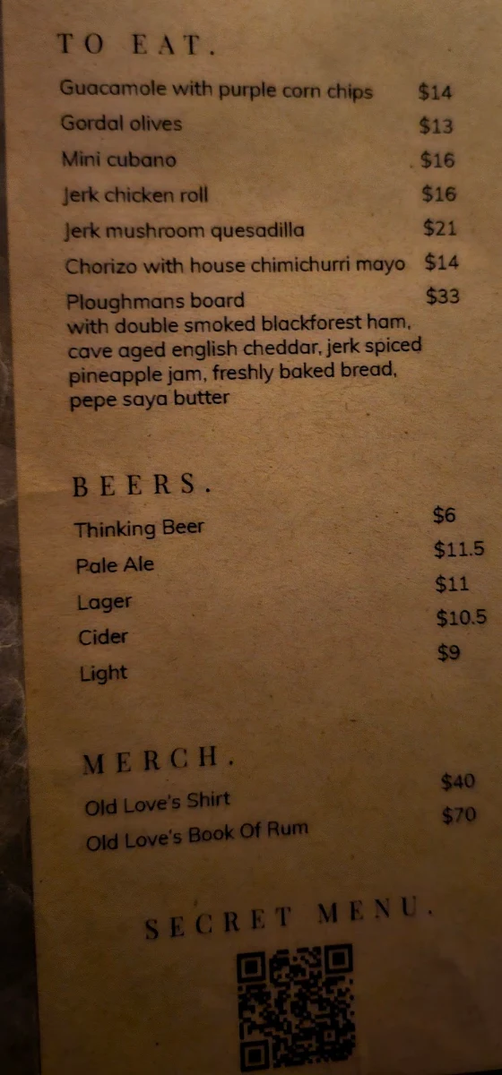 Menu, Old Love's