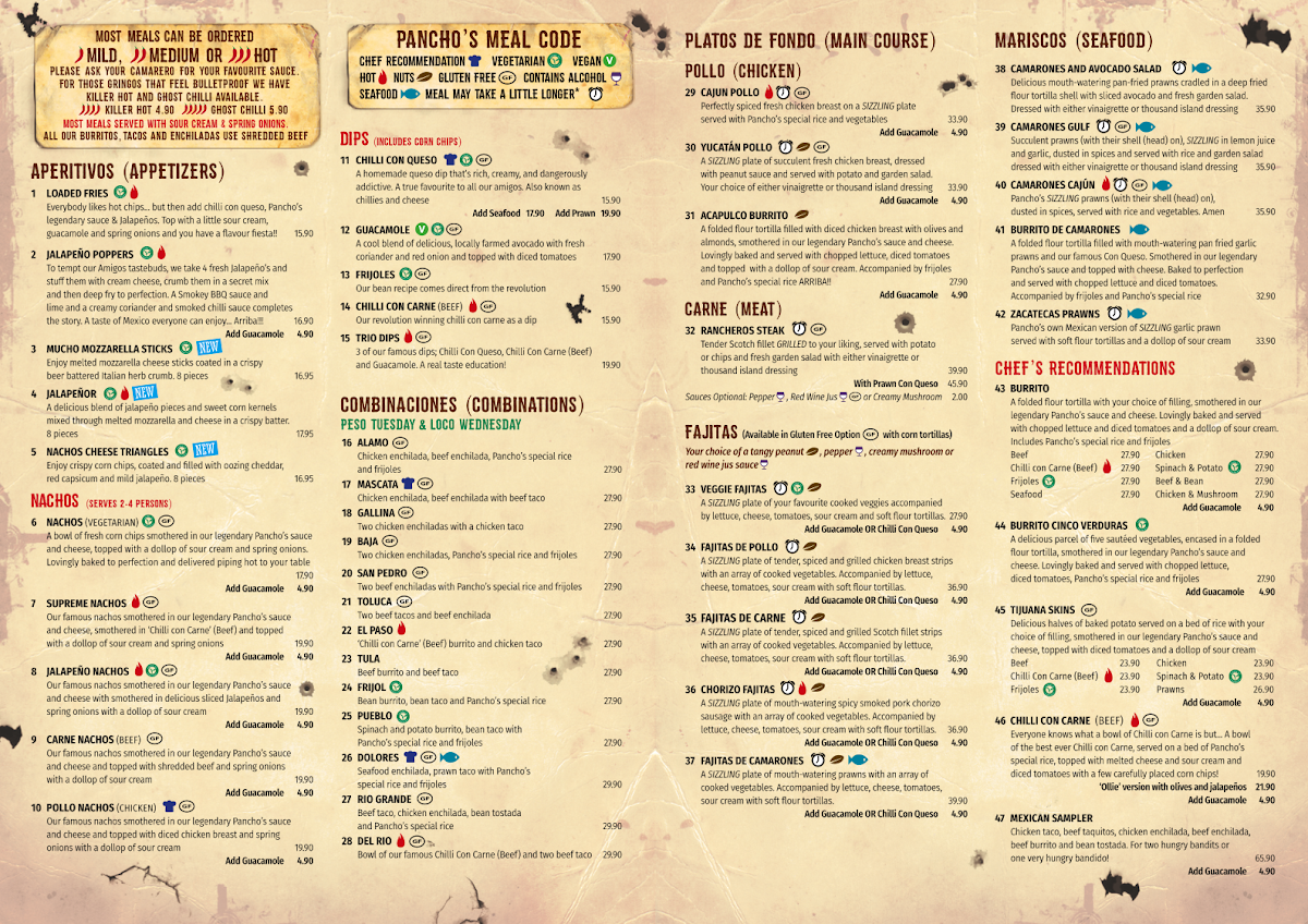 Menu, Pancho's Mexican Villa Restaurant - East Vic Park