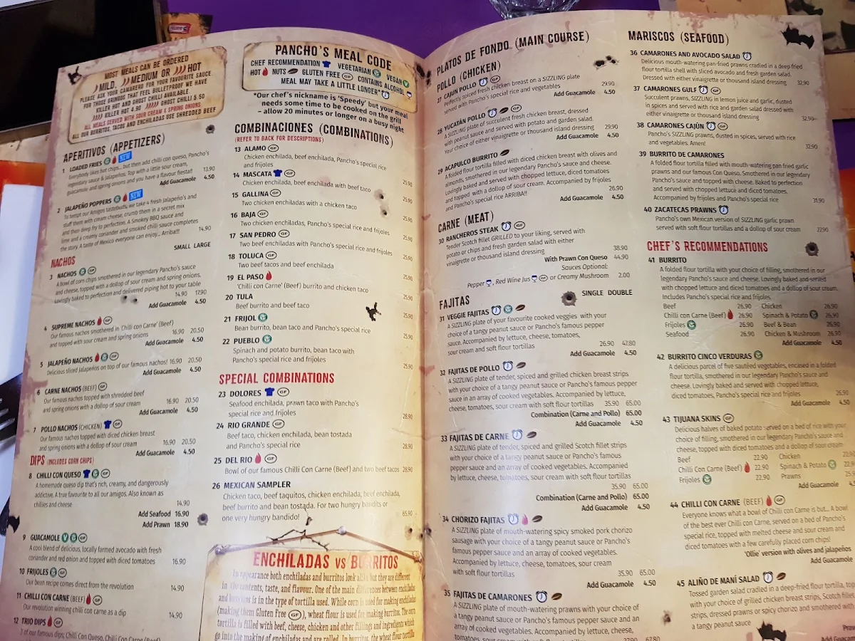 Menu, Pancho's Mexican Villa Restaurant - East Vic Park