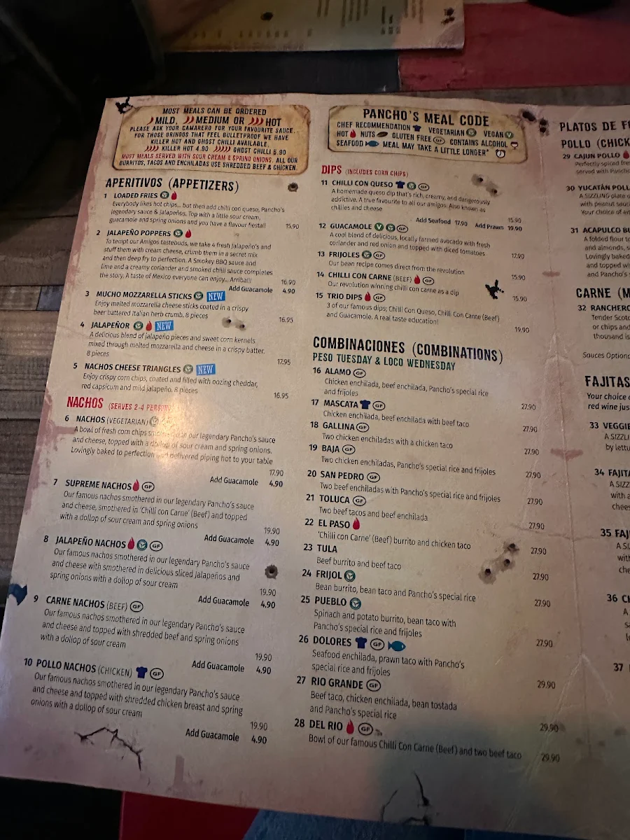 Menu, Pancho's Mexican Villa Restaurant - East Vic Park