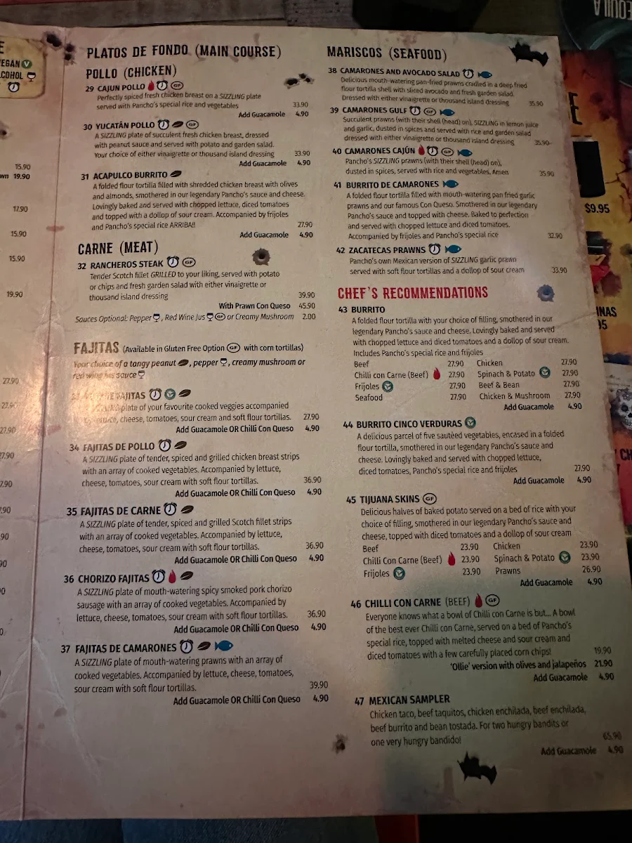Menu, Pancho's Mexican Villa Restaurant - East Vic Park